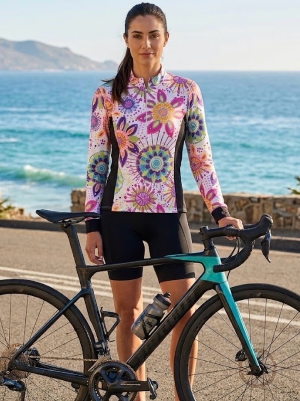 Sheila Moon Long Sleeve Cycling Shirt in Floral Stardust - Size XXL